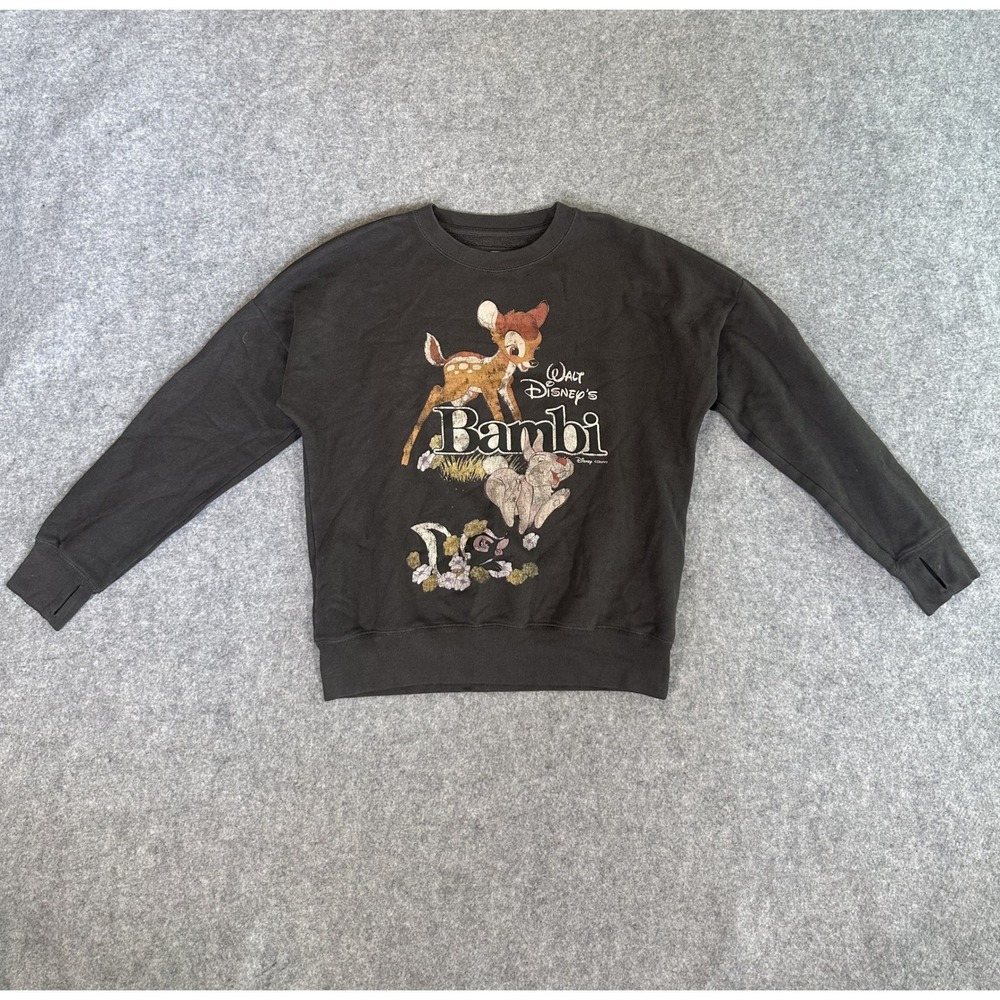 Abercrombie Kids Disney Bambi Sweatshirt 11/12 Black Graphic Fleece Thumbholes